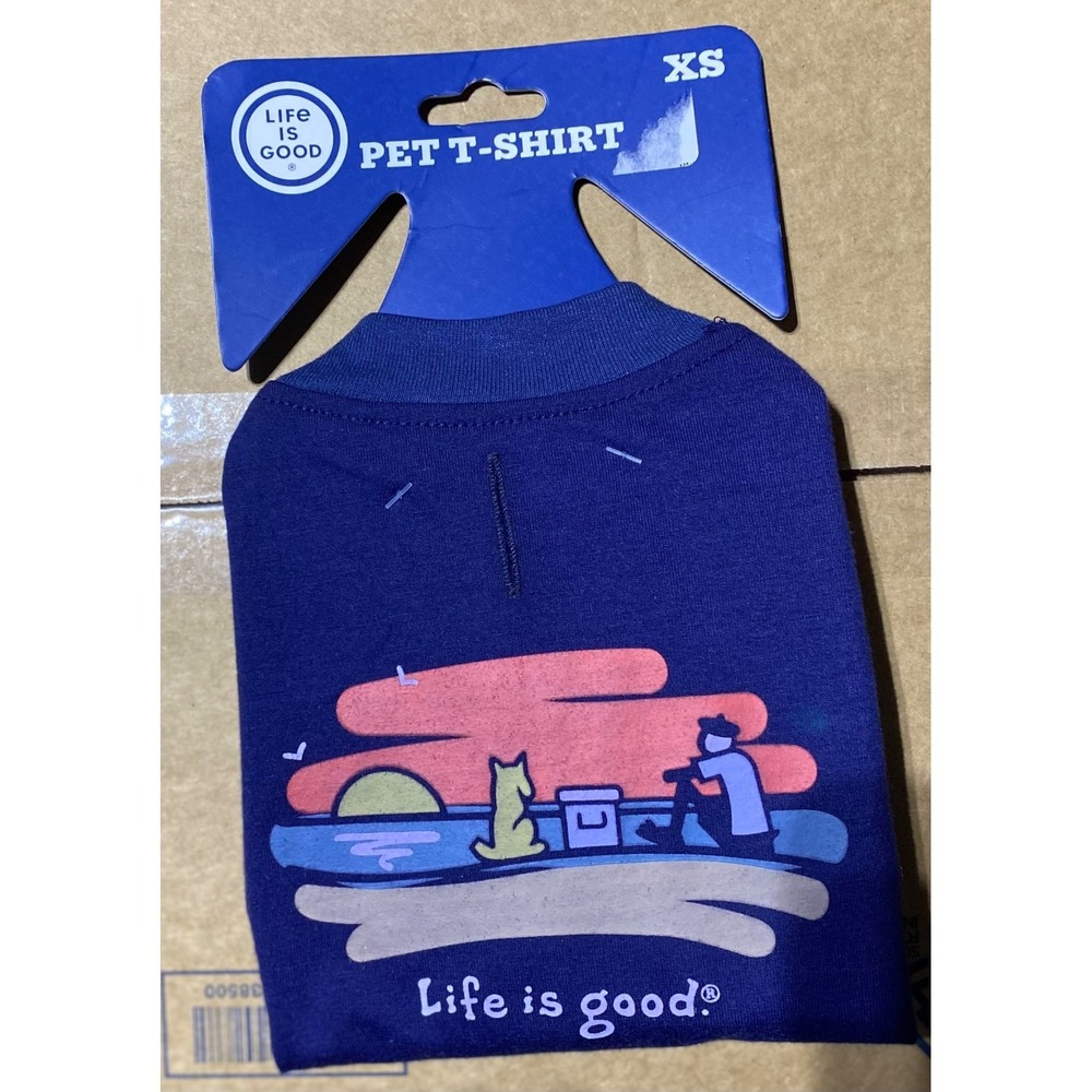 Life Is Good Dog Pet T-Shirt Navy Sunset Size XS, LG1261